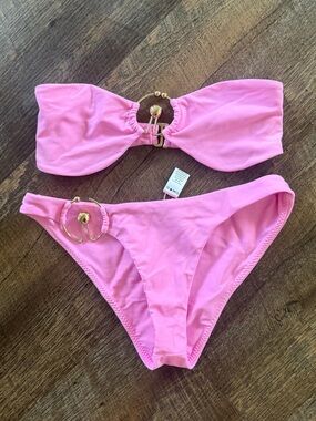 Revolve Love Wave Pink Two-Piece Bikini with Gold Ring Accents
